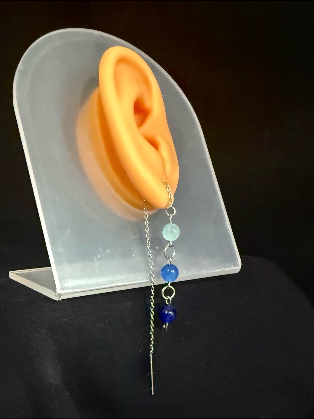 Handmade Blue Bead Drop Threader Earrings - Women's Jewelry